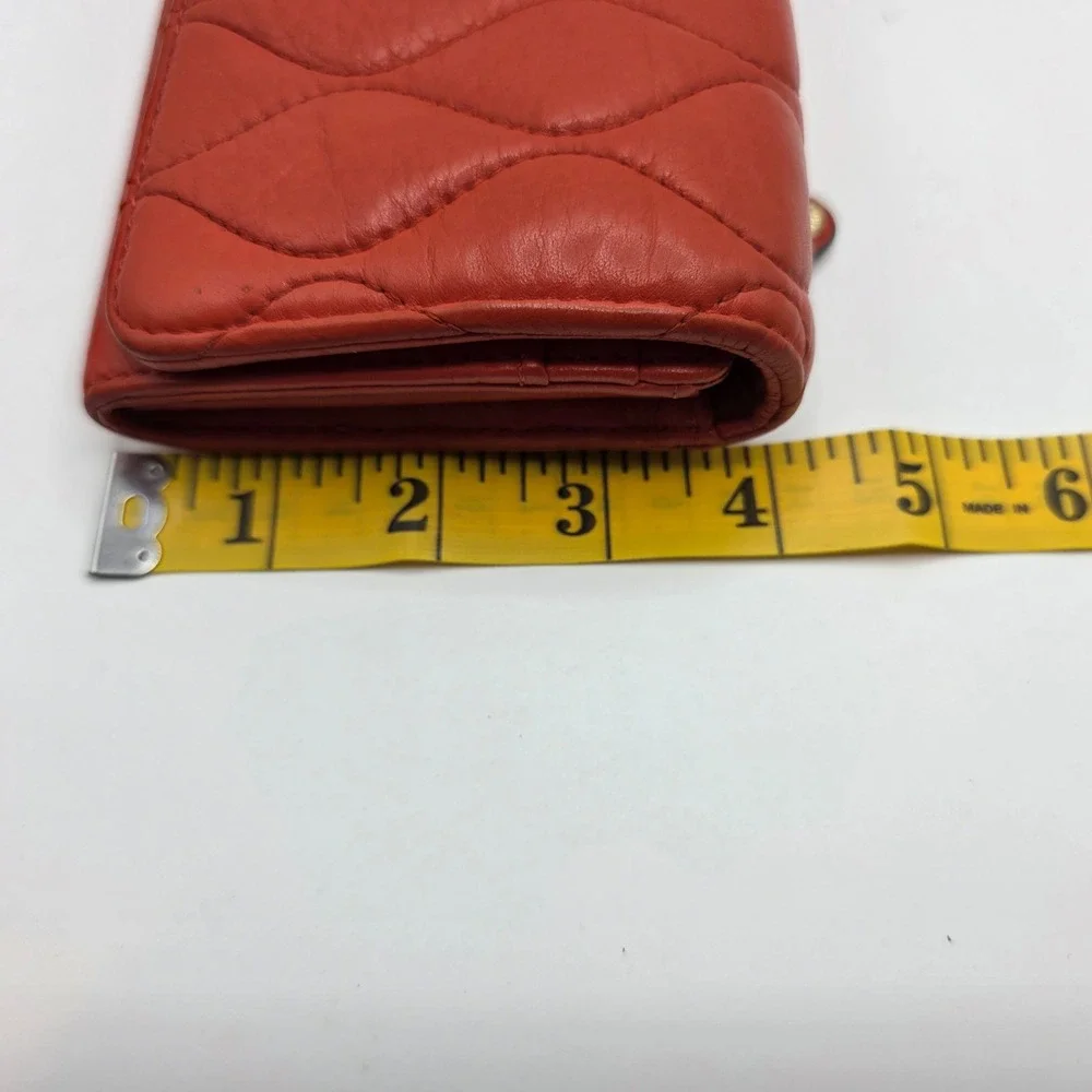 Vera Bradley Orange Quilted Leather Trifold Wallet Floral Interior Snap Closure - Picture 7 of 10